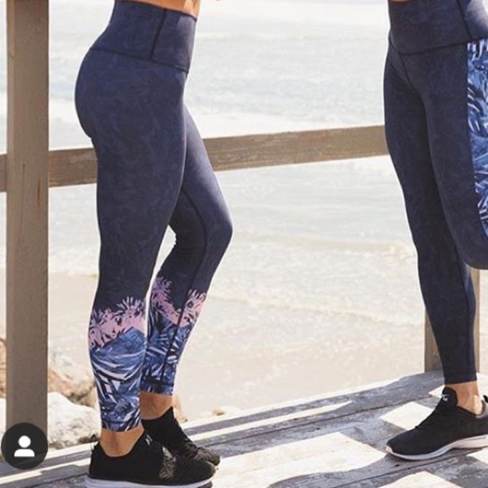 Tone It Up x Bandier blue and pink palm leggings